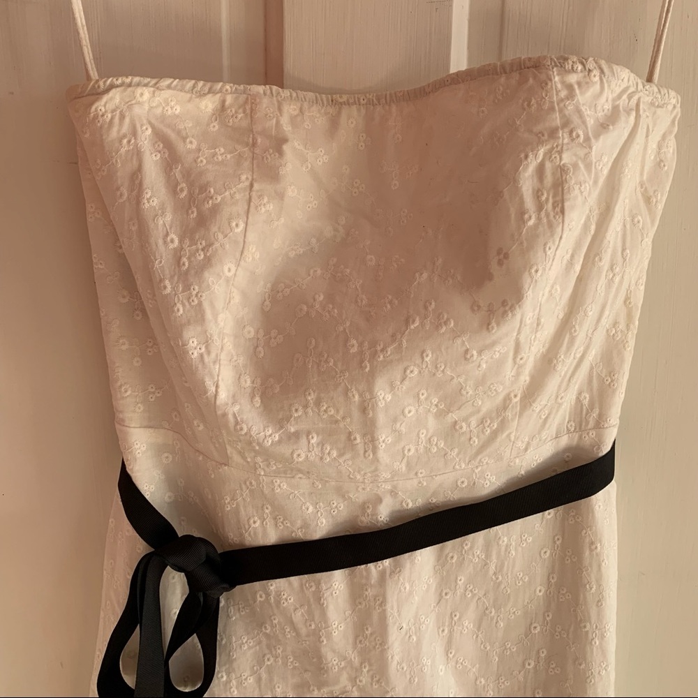 Strapless white eyelet dress